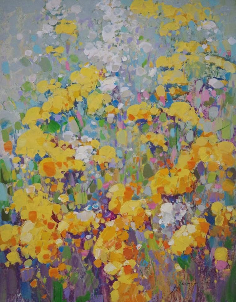 Yellow Flowers, Original oil Painting, handmade art, One of a Kind, Signed with Certificate of Authenticity 